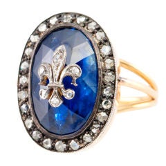 Georgian Faceted Sapphire and Diamond Ring
