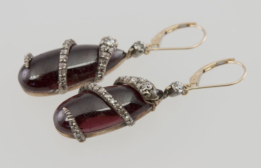 Women's Victorian Garnet and Diamond Snake Earrings