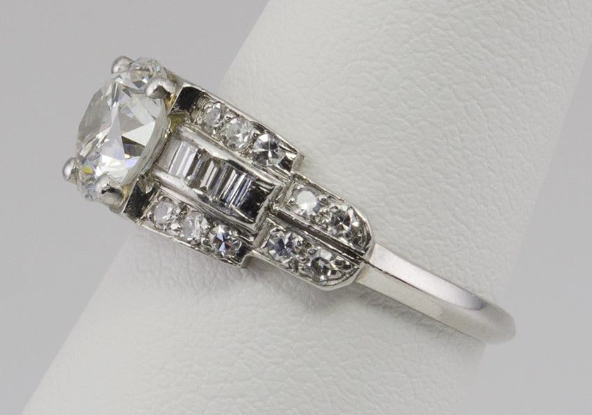 Baguette Cut Art Deco Diamond Platinum Ring For Sale