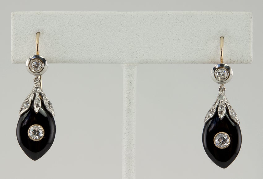 Victorian Onyx Diamond Earrings 2