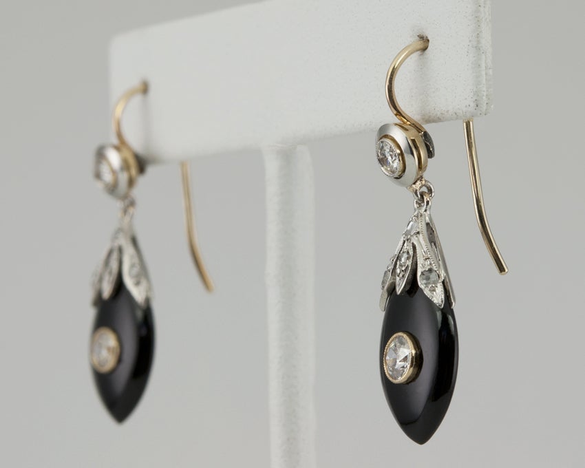 Victorian Onyx Diamond Earrings 3