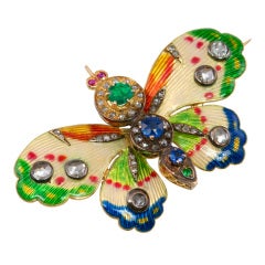 Enamel Gemstone Diamond Butterfly Brooch