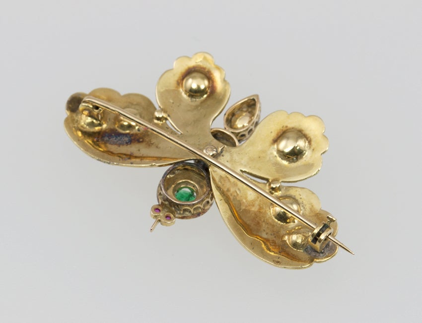 Women's Enamel Gemstone Diamond Butterfly Brooch