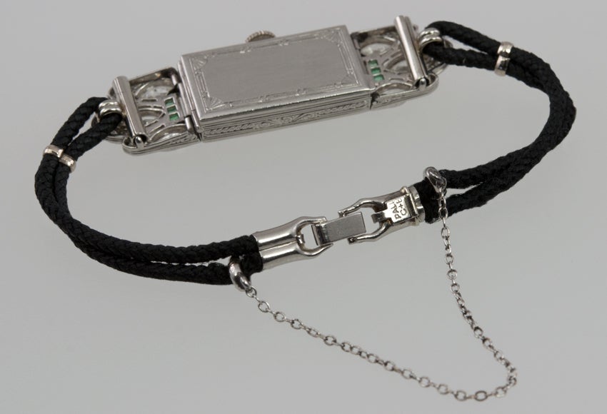 Lady's Platinum, Diamond, Onyx and Emerald Art Deco Watch Case Converted with Quartz Movement 3