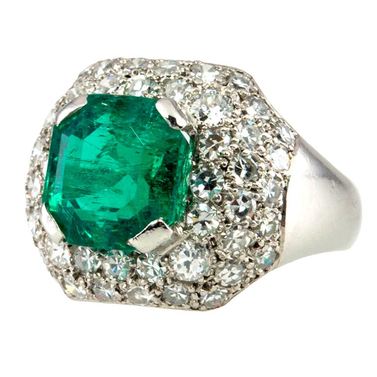 Emerald Diamond Cocktail Ring at 1stDibs