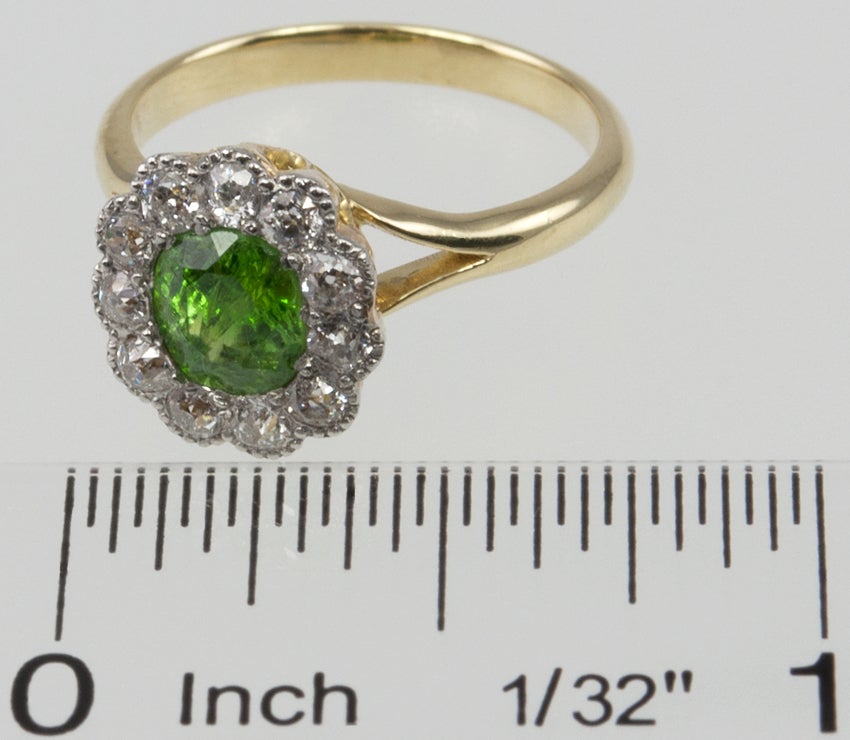 Antique Demantoid Garnet and Diamond Ring