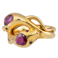Double Intertwining Ruby Snake Ring