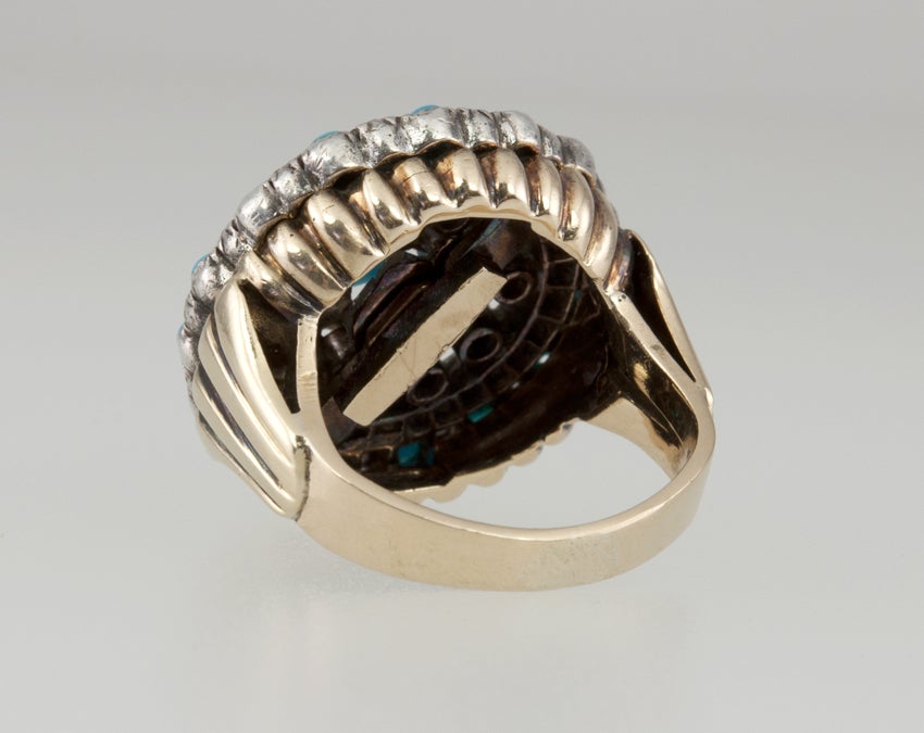 Victorian Turquoise Diamond Gold Cluster Ring For Sale 1