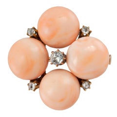Victorian Pink Coral and Diamond Pin