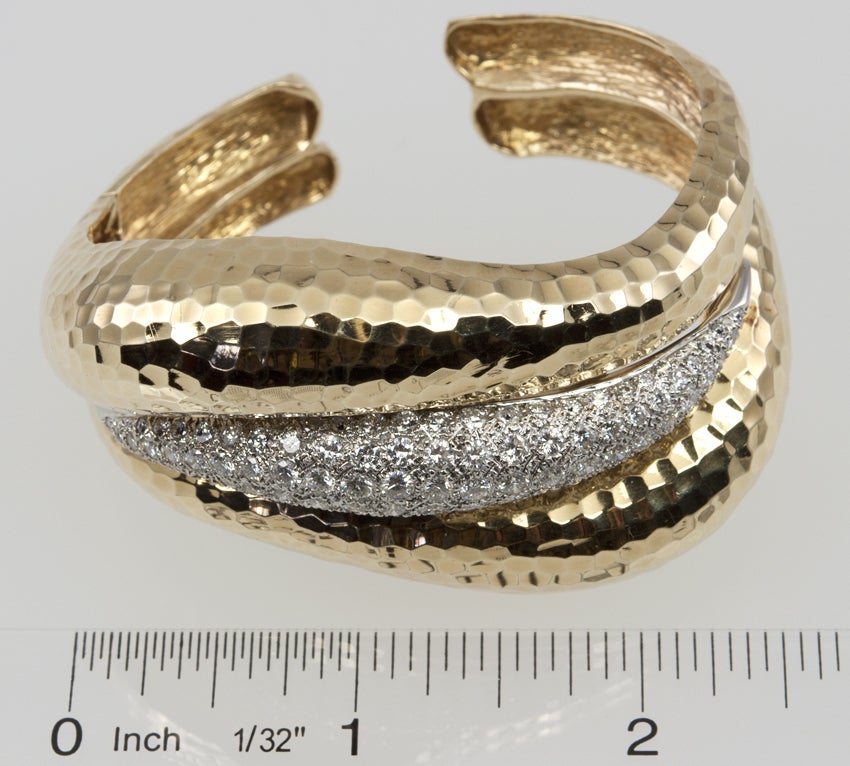 Hammered Gold and Diamond Cuff