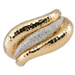 Hammered Gold and Diamond Cuff