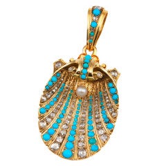 Victorian Turquoise and Diamond Shell Locket