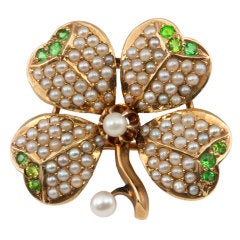 Demantoid Garnet and Seed Pearl Four Leaf Clover Pin/Pendant