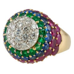 Diamond and Colored Stone Dome Ring
