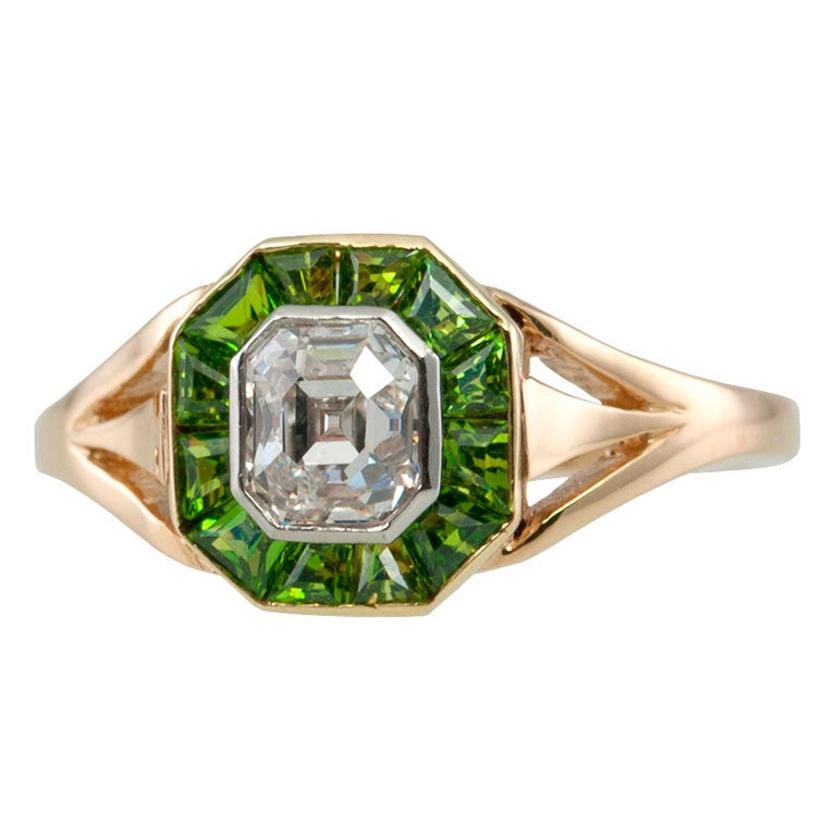 Demantoid Garnet and Diamond Ring
