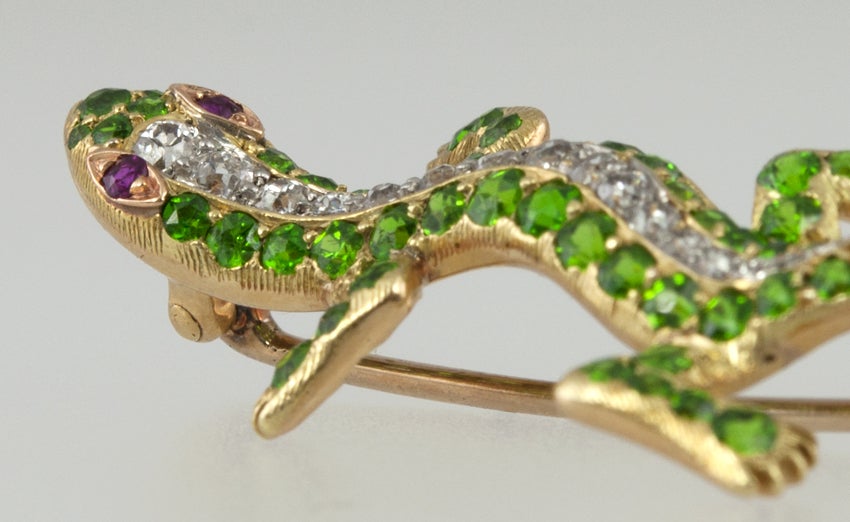 Women's or Men's Demantoid Garnet Lizard Pin