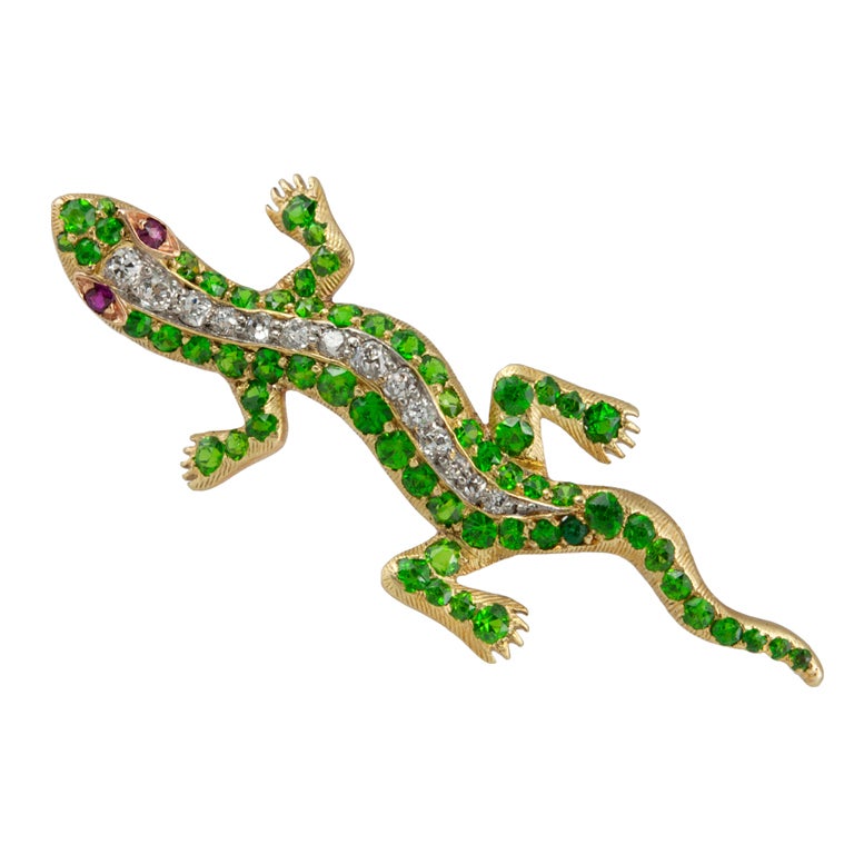 Demantoid Garnet Lizard Pin