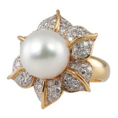Pave Diamond and Pearl Ring Pave Diamond and Pearl Ring