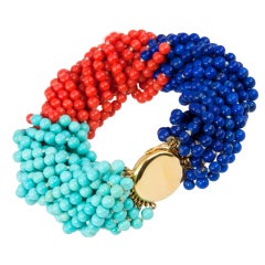 TIFFANY & CO Coral, Turquoise, and Lapis Bead Bracelet