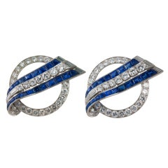 Art Deco Diamond and Sapphire Clips Art Deco Diamond and Sapphire Clips