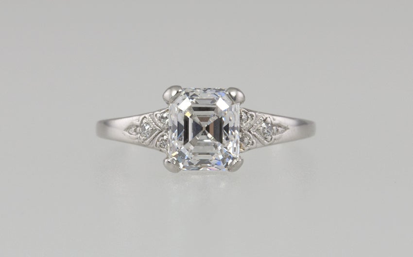 Art Deco Tiffany & Co. 1.20 Carat Square Emerald Cut Diamond Platinum Ring For Sale