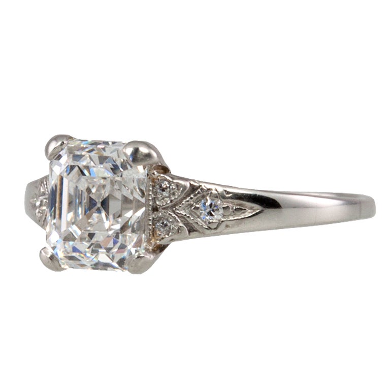 Tiffany & Co. 1.20 Carat Square Emerald Cut Diamond Platinum Ring For Sale