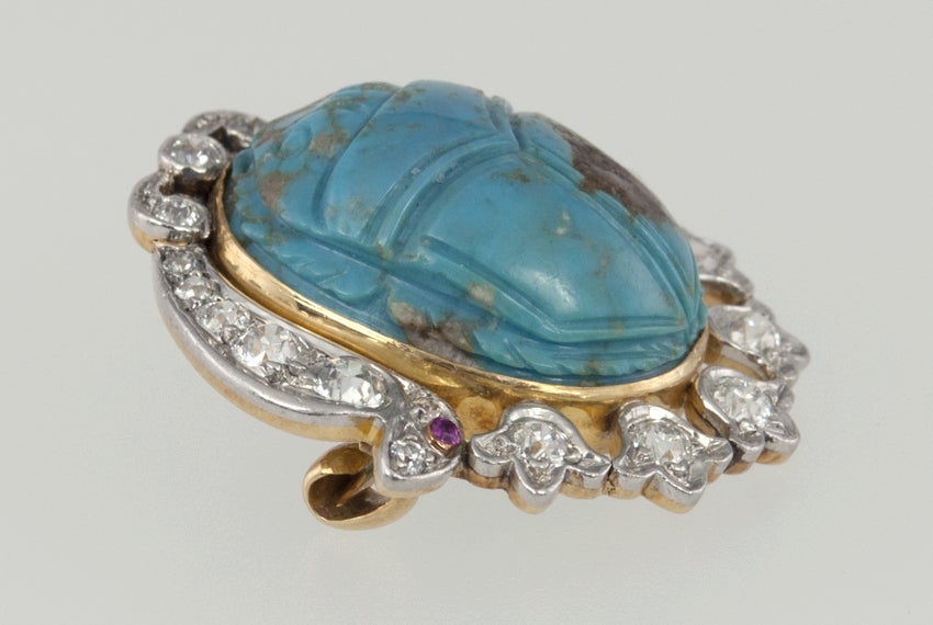 Women's or Men's TIFFANY & CO Turquoise and Diamond Scarab Brooch