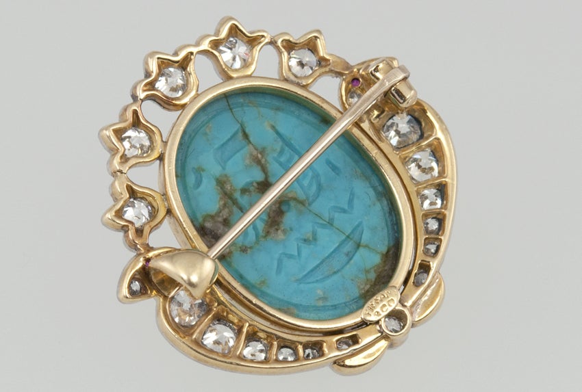 TIFFANY & CO Turquoise and Diamond Scarab Brooch 2