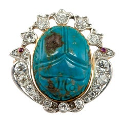 TIFFANY & CO Turquoise and Diamond Scarab Brooch