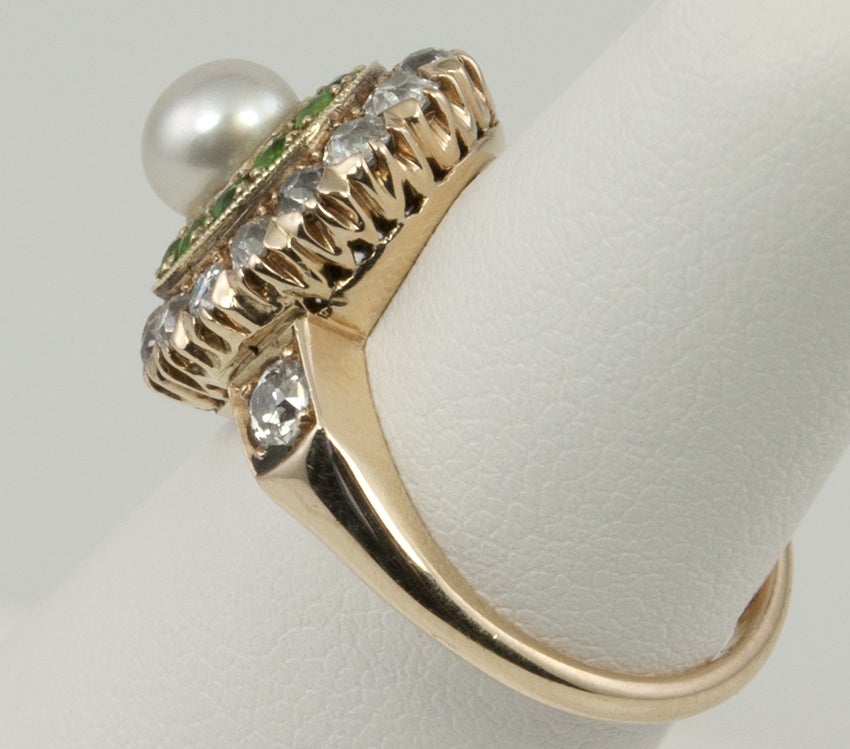 Victorian Demantoid Garnet, Diamond and Pearl Ring 1