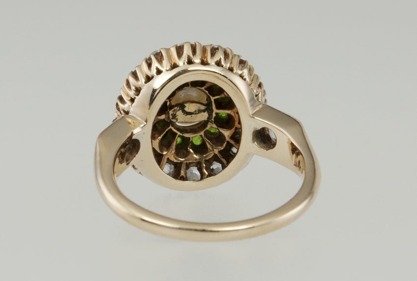 Victorian Demantoid Garnet, Diamond and Pearl Ring 2