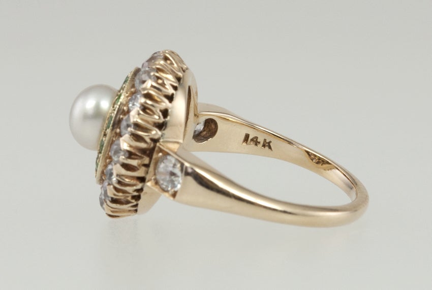 Victorian Demantoid Garnet, Diamond and Pearl Ring 3