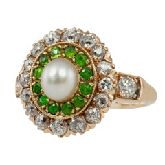 Victorian Demantoid Garnet, Diamond and Pearl Ring
