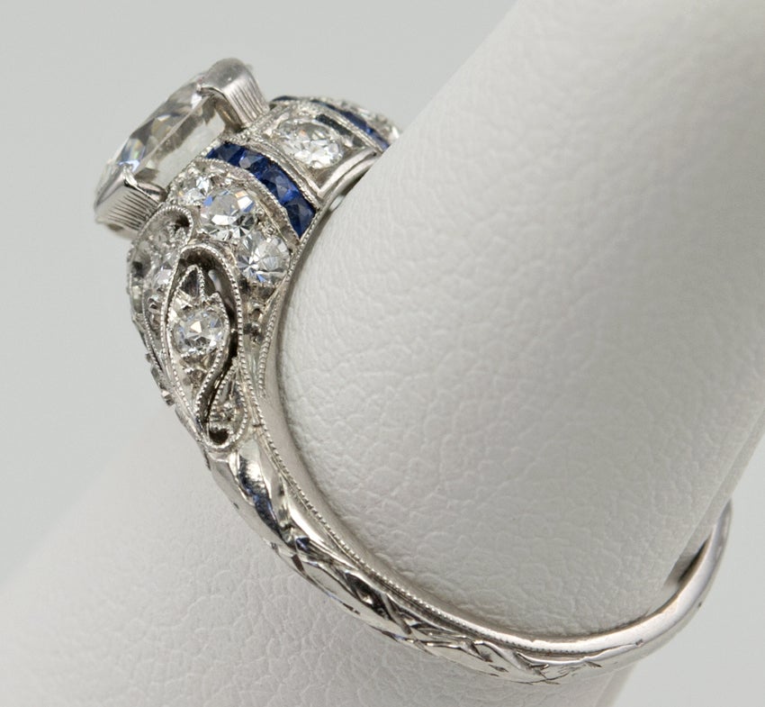 Women's Engagement Ring with 1.24ct Diamond With Sapphire Accents For Sale