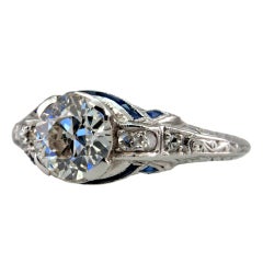 Old European Cut Diamond 1.38ct Ring with Sapphires
