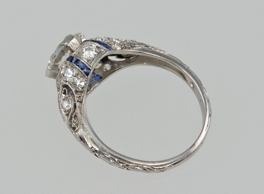 Engagement Ring with 1.24ct Diamond With Sapphire Accents For Sale 1