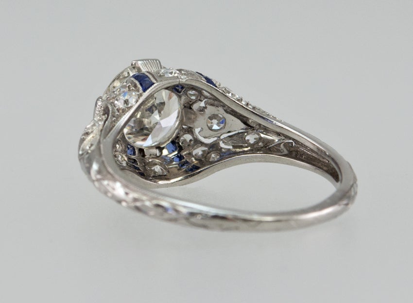 Engagement Ring with 1.24ct Diamond With Sapphire Accents For Sale 2