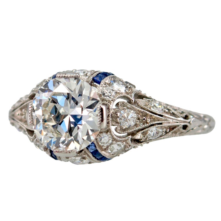 Engagement Ring with 1.24ct Diamond With Sapphire Accents For Sale