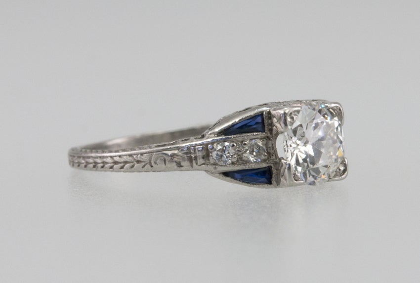 Diamond .70ct and Sapphire Engagement Ring at 1stDibs