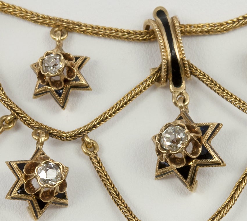 Women's French Victorian Diamond Star Necklace For Sale