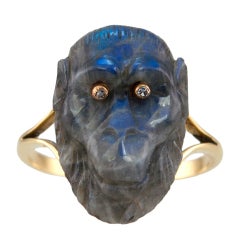 Carved Labradorite 'King Kong" Face Ring