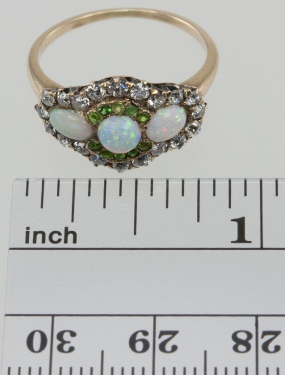 Diamond, Demantoid Garnet and Opal Ring