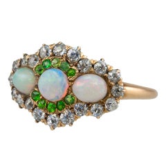 Diamond, Demantoid Garnet and Opal Ring