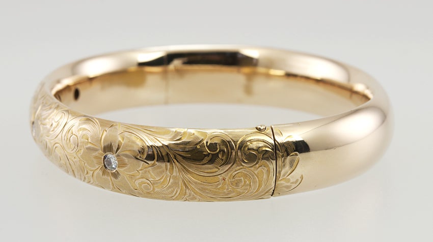 Women's Engraved Bangle with Diamonds