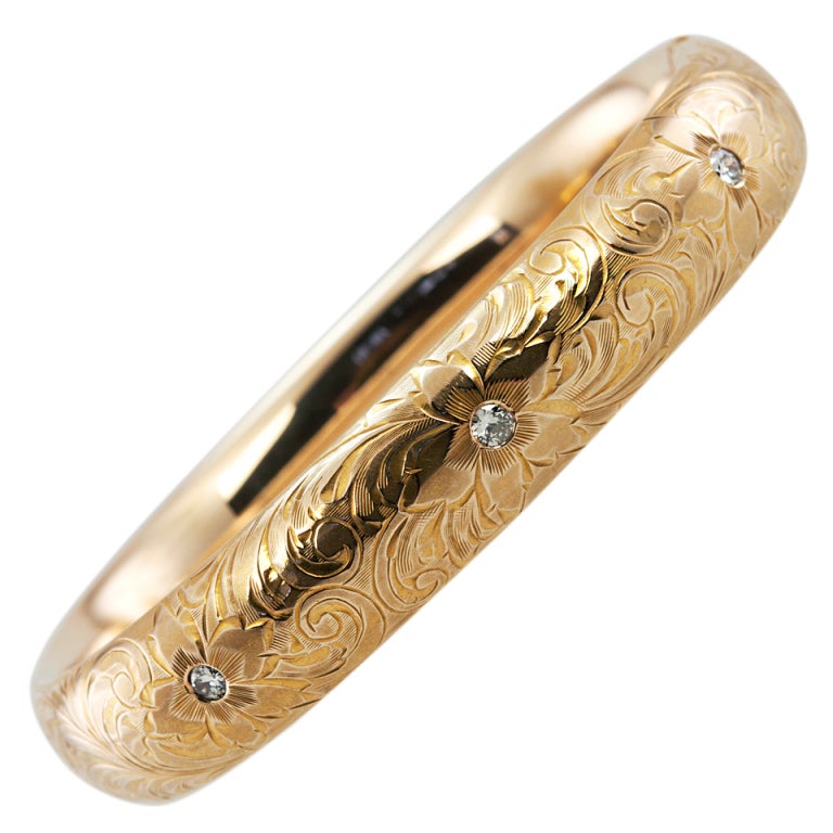 Engraved Bangle with Diamonds