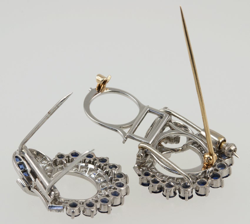 Tiffany Diamond and Sapphire Double Clip/Pin For Sale 1