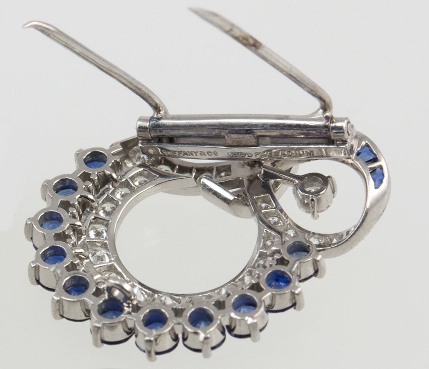 Tiffany Diamond and Sapphire Double Clip/Pin For Sale 3