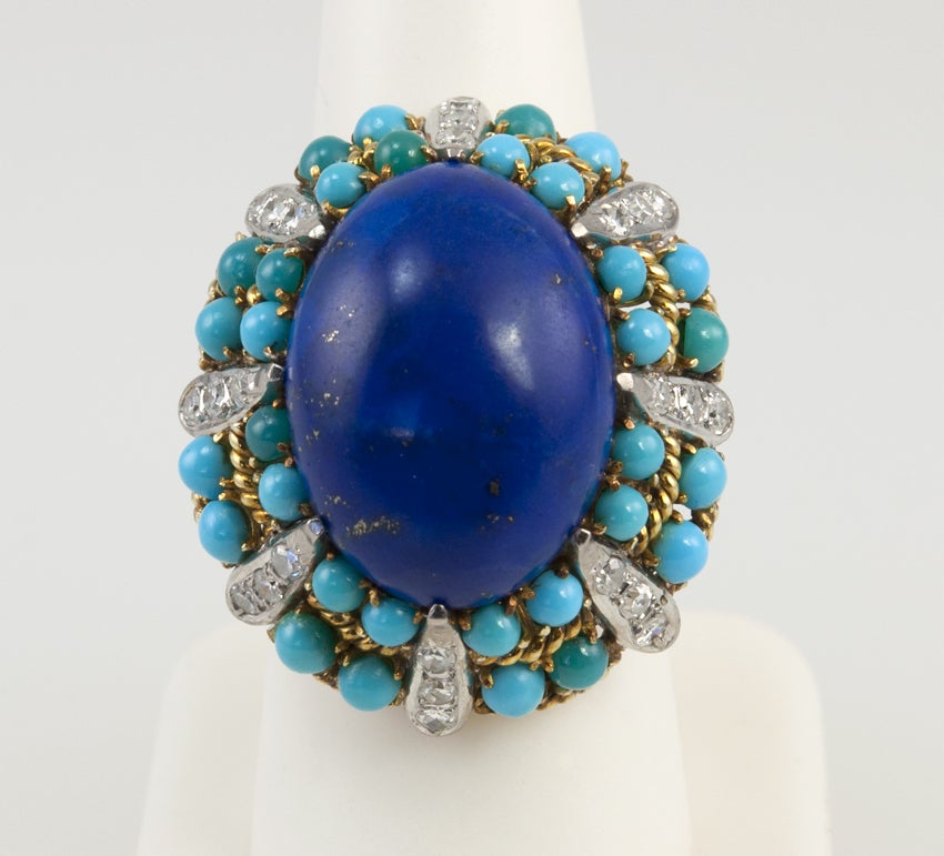 Women's Lapis, Turquoise and Diamond Dome Ring