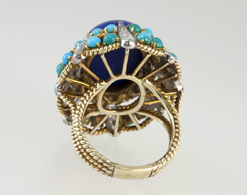 Lapis, Turquoise and Diamond Dome Ring 3