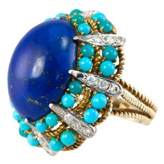 Lapis, Turquoise and Diamond Dome Ring